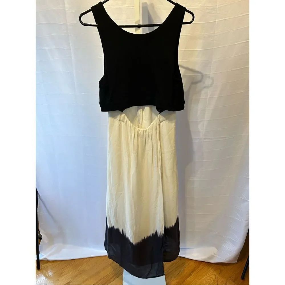 ALC Dip Dye Cutout Midi Dress Black Off White 2014 Large Sleeveless Silk